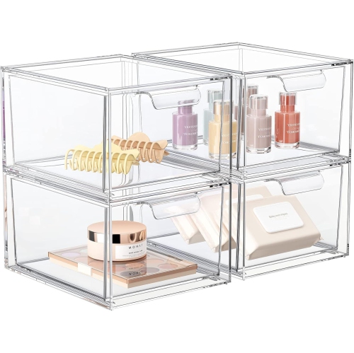 4 Pack Stackable Makeup Organizer Storage Drawers