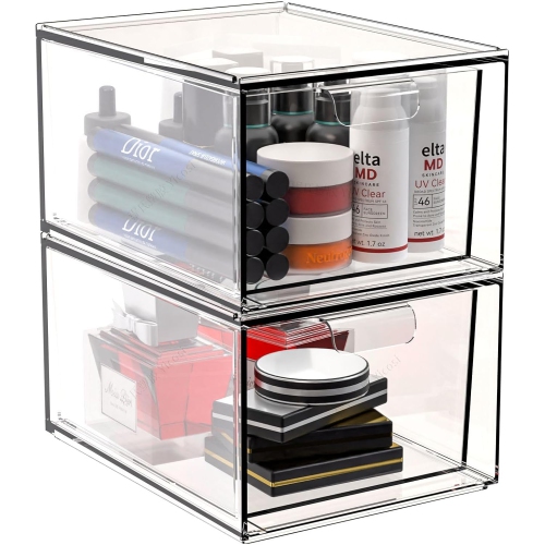 4 Pack Stackable Makeup Organizer Storage Drawers