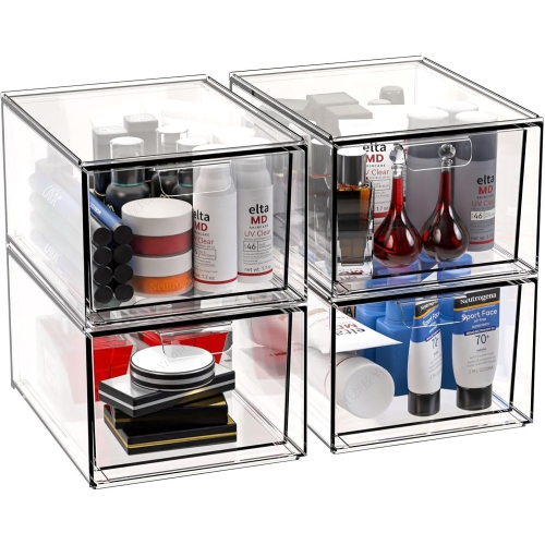 4 Pack Stackable Makeup Organizer Storage Drawers