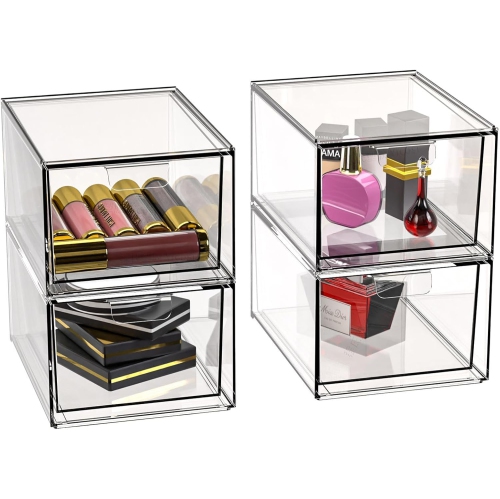 4 Pack Stackable Makeup Organizer Storage Drawers