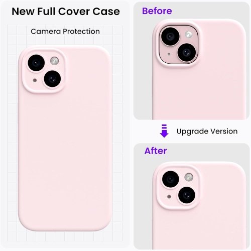 ORNARTO Designed for iPhone 15 Case with 2X Screen Protector, Liquid Silicone Gel Rubber Cover [Upgraded Camera Protection], Shockproof Protective
