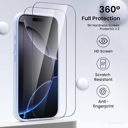 ORNARTO Compatible with iPhone 16 Pro Case with 2 x Screen Protector,Shockproof Liquid Silicone Gel Rubber Cover,Drop Protection Phone Case 6.3"