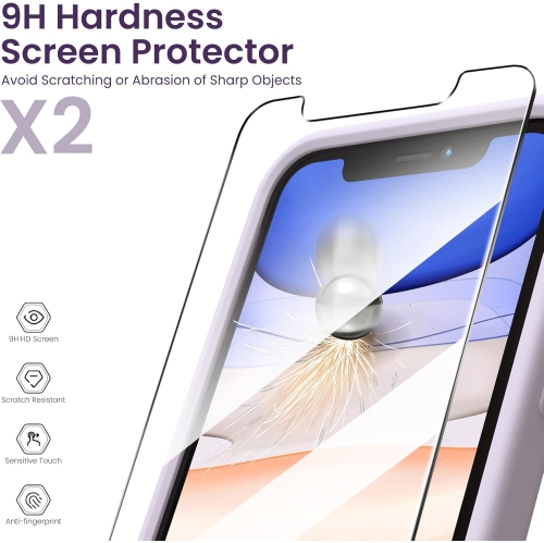 ORNARTO Compatible with iPhone 11 Case 6.1 inch, with 2 x Screen Protector Liquid Silicone Gel Ruber Cover [Square Edge] Shockproof Protective Phone