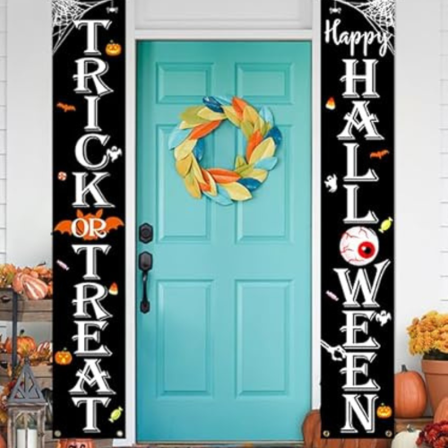 Halloween Decorations Outdoor TRICK OR TREAT Happy HALLOWEEN Banner Porch Sign Decor Halloween Door Decorations For Indoor Outdoor Wall Party