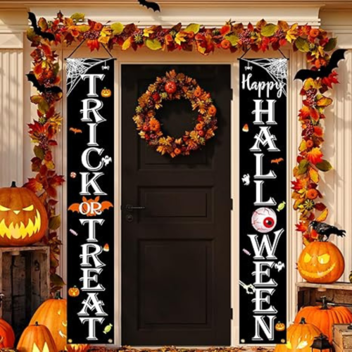 Halloween Decorations Outdoor TRICK OR TREAT Happy HALLOWEEN Banner Porch Sign Decor Halloween Door Decorations For Indoor Outdoor Wall Party
