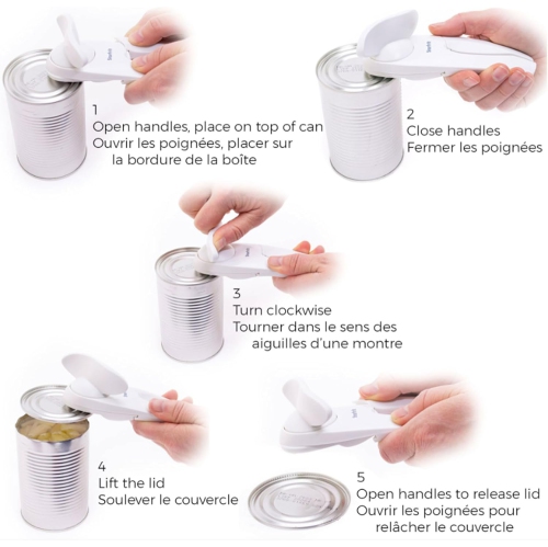 Starfrit Little Beaver Can Opener - Safe - Holds Lid and Leaves No Sharp Edges on Lid - Comfort Grip - 3 year warranty - White