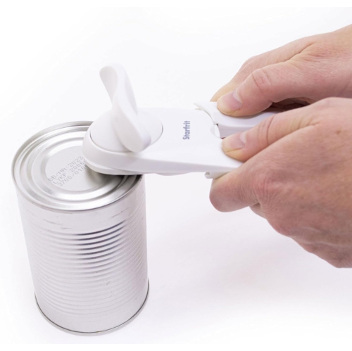 Starfrit Little Beaver Can Opener - Safe - Holds Lid and Leaves No Sharp Edges on Lid - Comfort Grip - 3 year warranty - White