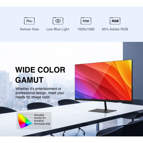 FeuVision 27" FHD 1080P Monitor 99% sRGB, 75Hz, 5ms, Build-in Speakers