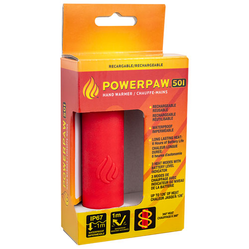 Chauffe-mains électrique rechargeable POWERPAW 501 de Panther Vision - Rouge