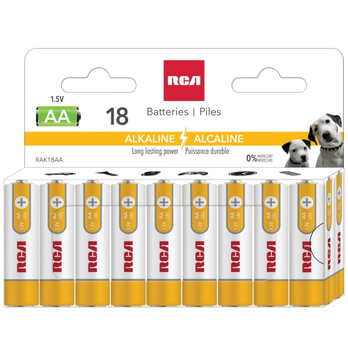 RCA - 18 Pack AA Alkaline Batteries, Long Lasting Power, Mercury Free