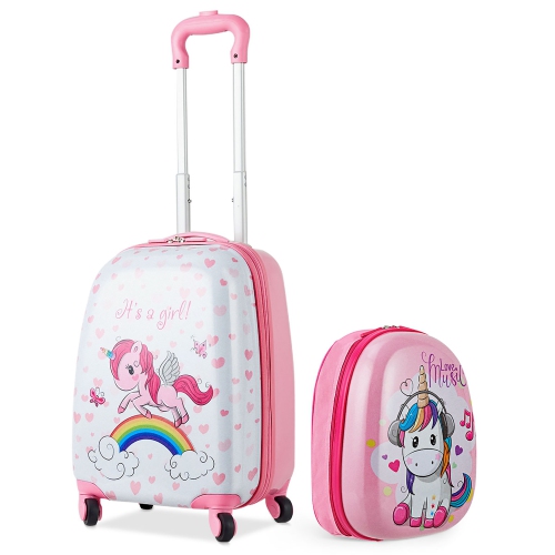 Costway 2 Pcs Kids Luggage Set 12” Backpack & 16” Kid Carry On Suitcase for Boys and Girls