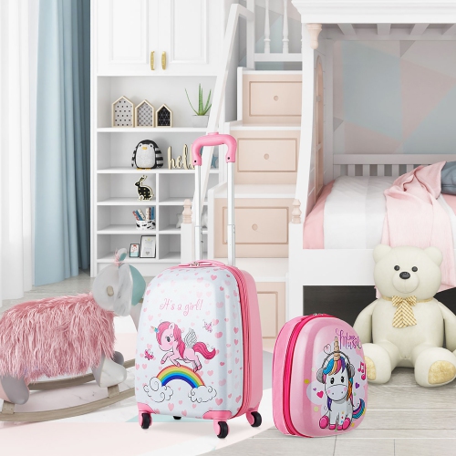 Ensemble de valises pour enfants 2 pièces de Costway 12" Sac à dos et 16" valise de cabine pour enfants pour garçons et filles