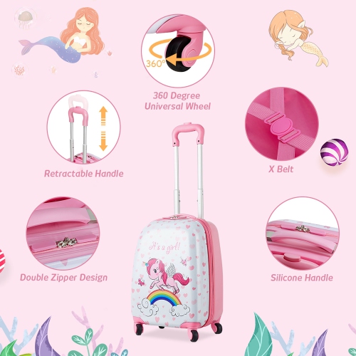 Ensemble de valises pour enfants 2 pièces de Costway 12" Sac à dos et 16" valise de cabine pour enfants pour garçons et filles
