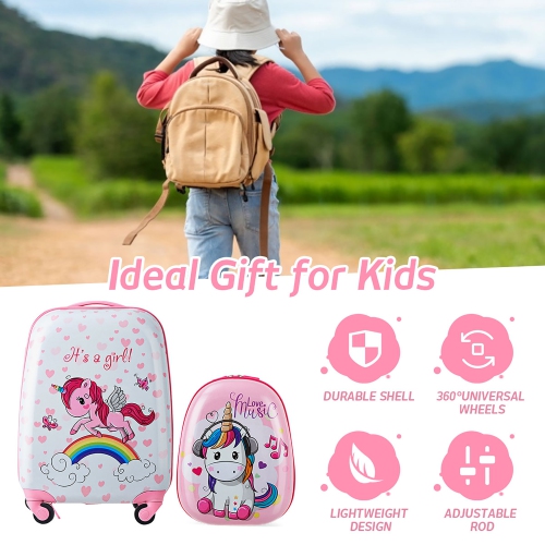 Ensemble de valises pour enfants 2 pièces de Costway 12" Sac à dos et 16" valise de cabine pour enfants pour garçons et filles