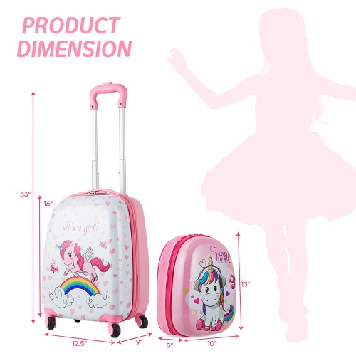 Ensemble de valises pour enfants 2 pièces de Costway 12" Sac à dos et 16" valise de cabine pour enfants pour garçons et filles