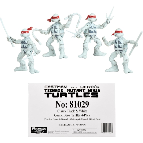 TMNT  Teenage Mutant Ninja Turtles 4 Inch Action Figure 4-Pack Box Set - Ninja Turtles Black And Comic Book Figures In White