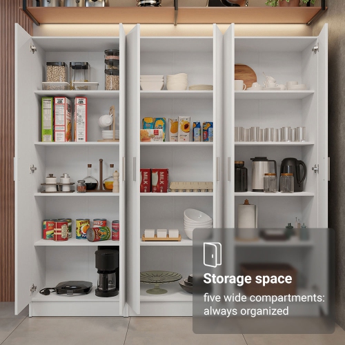 Madesa Kitchen Set 3 Pantry Storage Cabinet with 5 Utility Shelves 23"L Wooden Organization Unit for Kitchen - White