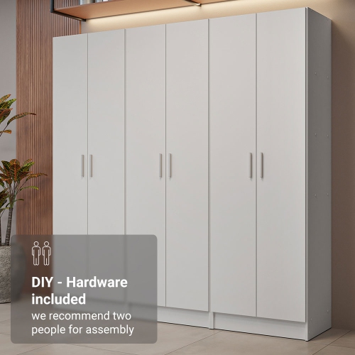 Madesa Kitchen Set 3 Pantry Storage Cabinet with 5 Utility Shelves 23"L Wooden Organization Unit for Kitchen - White