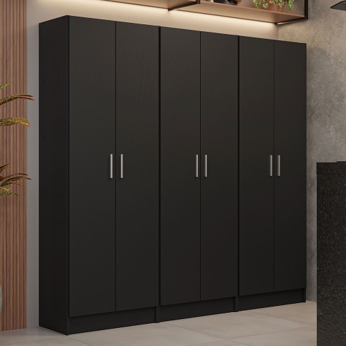 Madesa Kitchen Set 3 Pantry Storage Cabinet with 5 Utility Shelves 23"L Wooden Organization Unit for Kitchen - Black