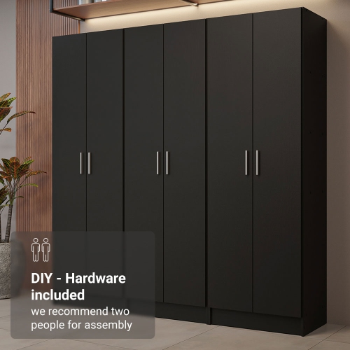 Madesa Kitchen Set 3 Pantry Storage Cabinet with 5 Utility Shelves 23"L Wooden Organization Unit for Kitchen - Black