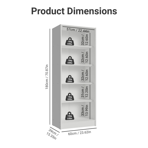 Madesa Kitchen Pantry Storage Cabinet 2 Doors with 5 Utility Shelves 23"L Wooden Organization Unit for Kitchen - White