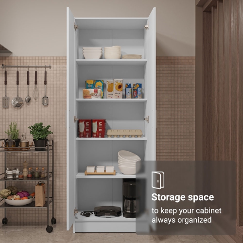 Madesa Kitchen Pantry Storage Cabinet 2 Doors with 5 Utility Shelves 23"L Wooden Organization Unit for Kitchen - White