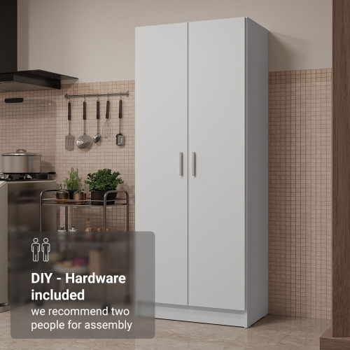 Madesa Kitchen Pantry Storage Cabinet 2 Doors with 5 Utility Shelves 23"L Wooden Organization Unit for Kitchen - White