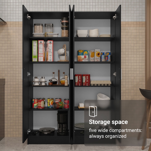 Madesa Kitchen Set 2 Pantry Storage Cabinet with 5 Utility Shelves 23"L Wooden Organization Unit for Kitchen - Black