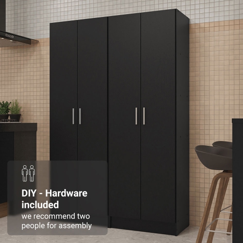 Madesa Kitchen Set 2 Pantry Storage Cabinet with 5 Utility Shelves 23"L Wooden Organization Unit for Kitchen - Black