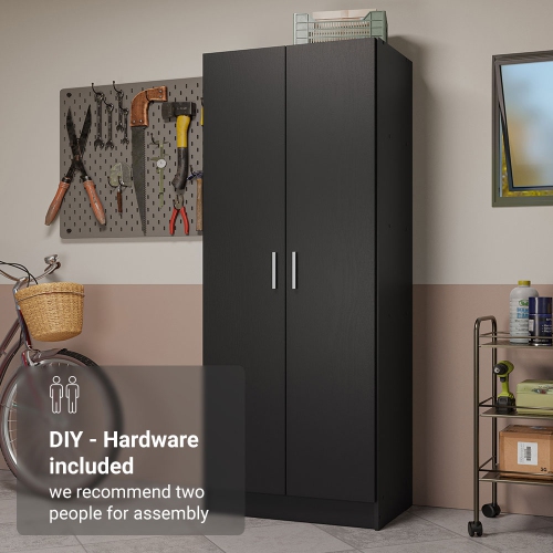 Madesa Garage Pantry Storage Cabinet 2 Doors with 5 Utility Shelves 23"L Wooden Organization Unit for Garage - Black