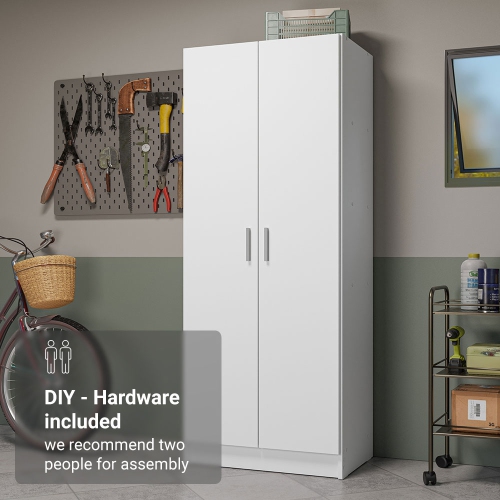 Madesa Garage Pantry Storage Cabinet 2 Doors with 5 Utility Shelves 23"L Wooden Organization Unit for Garage - White