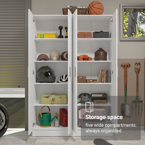 Madesa Garage Set 2 Pantry Storage Cabinet with 5 Utility Shelves 23"L Wooden Organization Unit for Garage - White