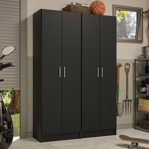 Madesa Garage Set 2 Pantry Storage Cabinet with 5 Utility Shelves 23"L Wooden Organization Unit for Garage - Black