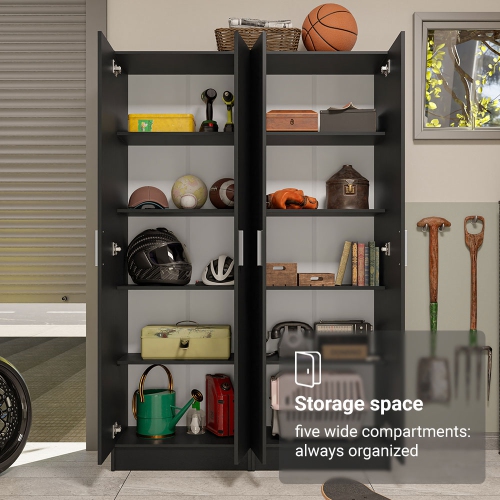 Madesa Garage Set 2 Pantry Storage Cabinet with 5 Utility Shelves 23"L Wooden Organization Unit for Garage - Black