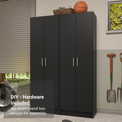 Madesa Garage Set 2 Pantry Storage Cabinet with 5 Utility Shelves 23"L Wooden Organization Unit for Garage - Black