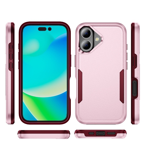 TopSave New Style Matt Polish PC+TPU 2 in 1 Slim Lightweight Shockproof, Rugged, Protective Armor Case For iPhone 16 Plus 6.7-Inch, Pink