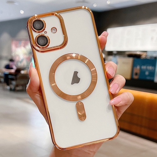 TopSave Soft Clear Case for iPhone 16 6.1-Inch, Camera Lens Full Protection, with MagSafe, Shockproof Electroplated TPU Cover, Gold