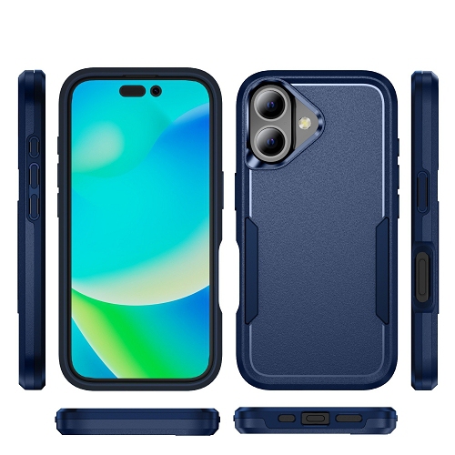 TopSave New Style Matt Polish PC+TPU 2 in 1 Slim Lightweight Shockproof, Rugged, Protective Armor Case For iPhone 16 6.1-Inch, Navy Blue