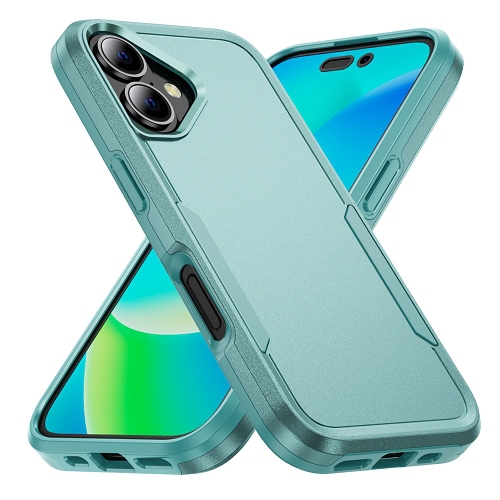 TopSave New Style Matt Polish PC+TPU 2 in 1 Slim Lightweight Shockproof, Rugged, Protective Armor Case For iPhone 16 6.1-Inch, Teal