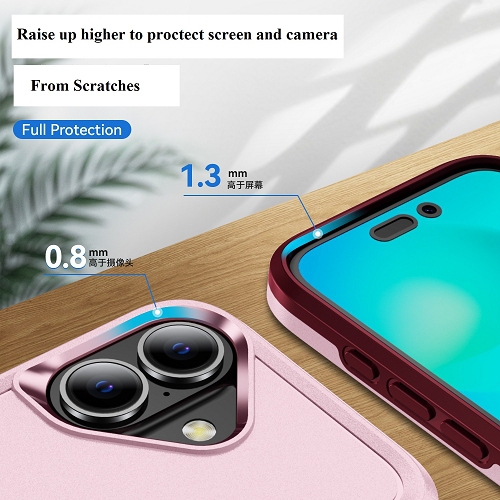 TopSave – Étui mince, léger, robuste et protecteur Armor pour iPhone de 16 6,1 po, rose, nouveau style Matt Polish PC+TPUR 2-en-1