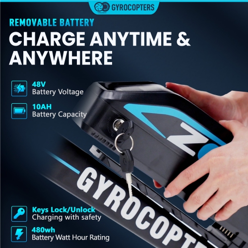 Gyrocopters Zeil Fat Tire Mountain E-Bike for adults with 500 W Motor | 27.5* 3” tires | Speed up to 40 km/h | PAS Range up to 91 km | Anti-theft GPS