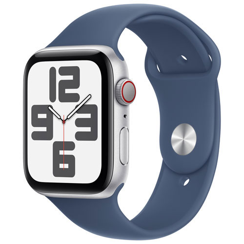 Rogers Apple Watch SE GPS Cellular 44mm Silver Aluminum Case w Denim Sport Band M L Monthly Financing Best Buy Canada