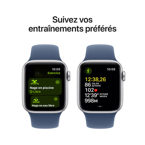 Apple Watch SE avec boîtier de 40 mm en aluminium argenté et bracelet sport denim par Rogers - Moyen/Grand - Financement mensuel