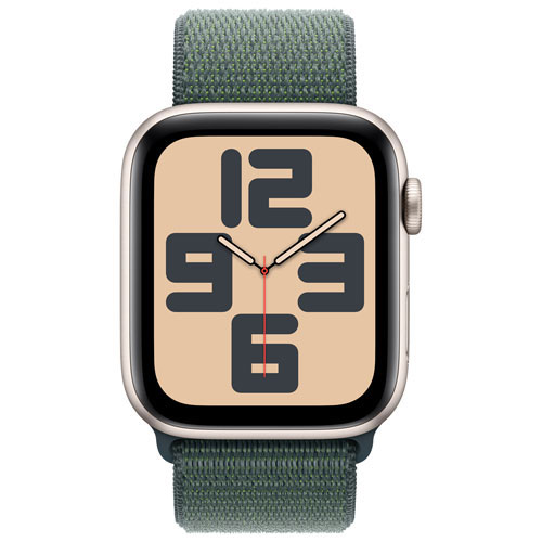 Apple Watch SE (GPS + Cellular) avec boîtier de 44 mm en aluminium comète et bracelet sport à rabat vert lacustre par Rogers - Financement mensuel