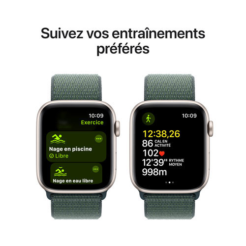 Apple Watch SE (GPS + Cellular) avec boîtier de 44 mm en aluminium comète et bracelet sport à rabat vert lacustre par Rogers - Financement mensuel