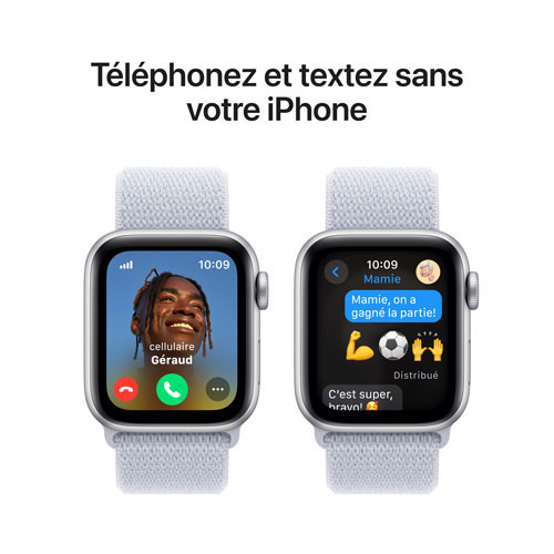 Apple Watch SE (GPS + Cellular) de 40 mm avec boîtier en aluminium argenté et bracelet sport à rabat nuage bleu par TELUS
