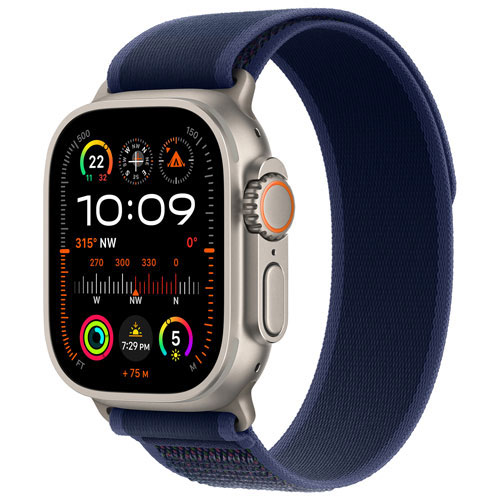 Apple Watch Ultra 2 avec boîtier de 49 mm en titane naturel et bracelet Sentier bleu par Virgin Plus - Moyen/Grand - Financement mensuel