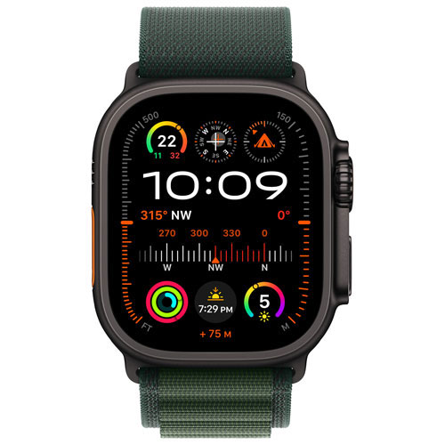 Apple Watch Ultra 2 avec boîtier de 49 mm en titane noir et bracelet Alpin vert foncé par Virgin Plus - Grand - Financement mensuel