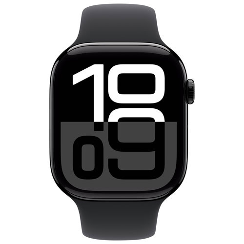 Apple Watch Series 10 avec boîtier de 46 mm en aluminium noir de jais et bracelet sport noir par Virgin Plus - Moyen/Grand - Financement mensuel