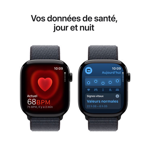 Apple Watch Series 10 (GPS + Cellulaire) avec boîtier de 46 mm en aluminium noir de jais et bracelet sport encre par Virgin Plus - Financement mensuel